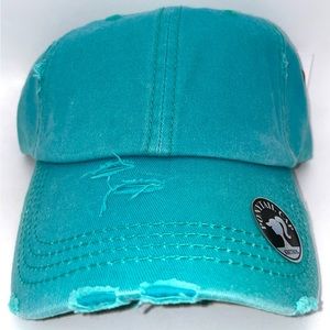 Women’s New Ponytail Cap Teal Green Distressed Look